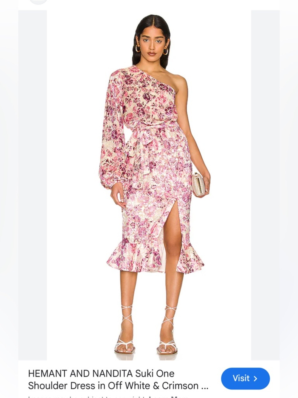 HEMANT & NANDITA x REVOLVE Suki One-Shoulder Dress in off white & crimson NWT